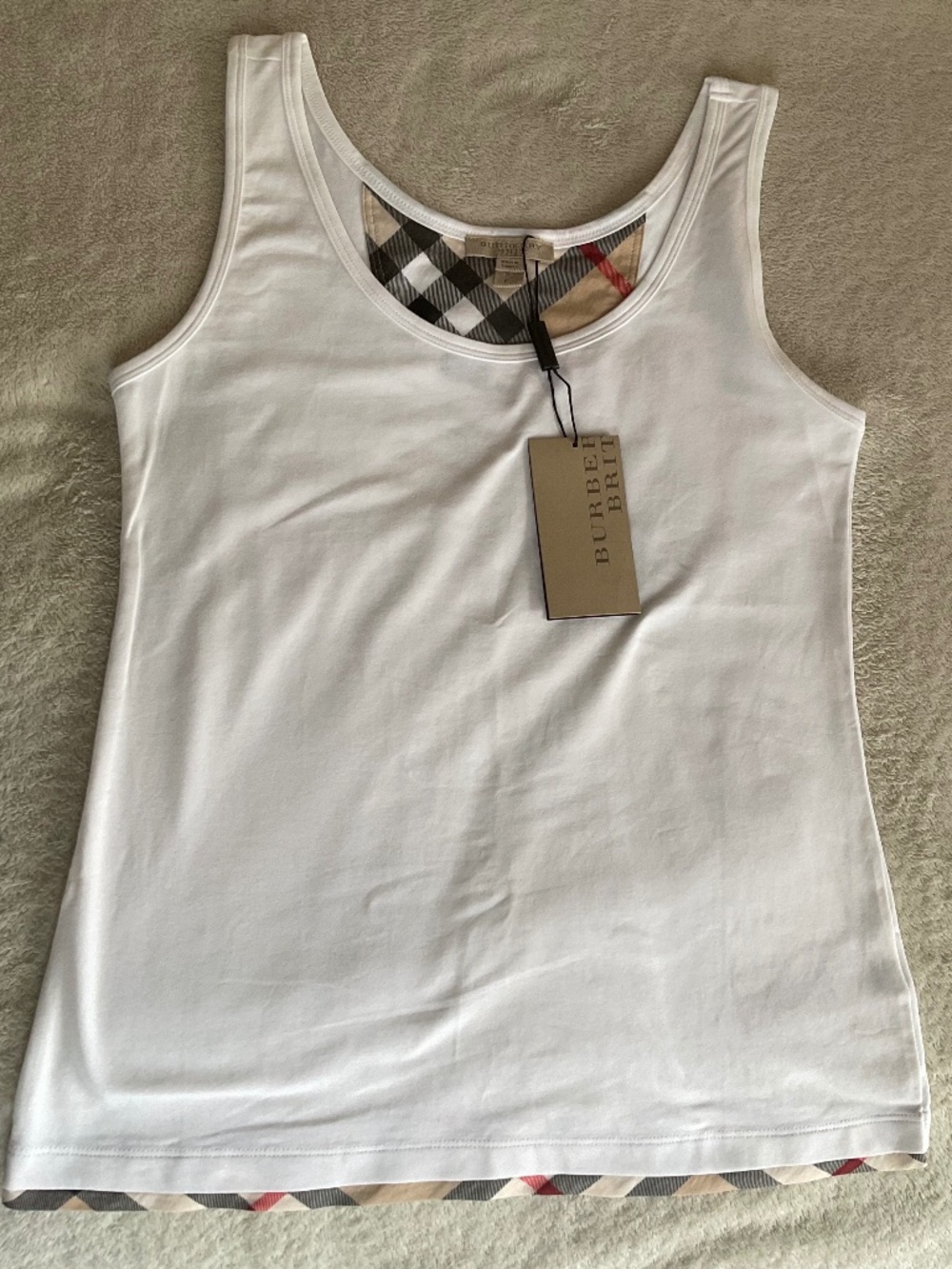 Burberry Brit Women’s Check White Sleeveless Top, size Small